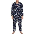 thumbnail image 3 of Susaid Sardine Print Men's Long Sleeve Pajama Set, Two-Piece Button-Down Loungewear PJs Set, Comfortable Sleepwear for Relaxation-Large, 3 of 7