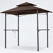 MASTERCANOPY Grill Gazebo 8 x 5 Double Tiered Outdoor BBQ Gazebo Canopy with LED Light (Brown)
