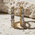 thumbnail image 2 of Vinali 14K Yellow Gold CZ Huggie Hoop Earrings, Round and Baguette Cut, 2 of 8