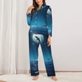 thumbnail image 2 of KLL Night Sky Moon Dolphin Print Women's Long Sleeve Pajamas with Pants Sleepwear Loungewear 2 Set-Small, 2 of 7