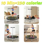SkyBound Boogie Bounce Foldable Mini Trampoline 40 Inch, in-Home Cardio Fitness Rebounder with Adjustable T-Bar Handle,Exercise Trampoline for Adult, Fitness Trampoline for Workout Trainer