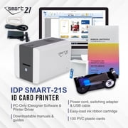 IDP SMART-21SB-EZ ID Card Simplex Printer Bundle, Includes printer, YMCKO color ribbon, 100 PVC cards, PC-only software, USB Camera