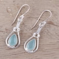 thumbnail image 3 of NOVICA Handmade .925 Sterling Silver Chalcedony Dangle Earrings Dropshaped Blue from India Gemstone [1.4 in L x 0.4 in W x 0.2 in D] 'Droplet Flair', 3 of 7