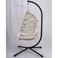 thumbnail image 5 of Modern Outdoor Wicker Egg Hanging Chair with Stand in Plush Cushion 350 lbs Capacity for Patio Relaxation, 5 of 8