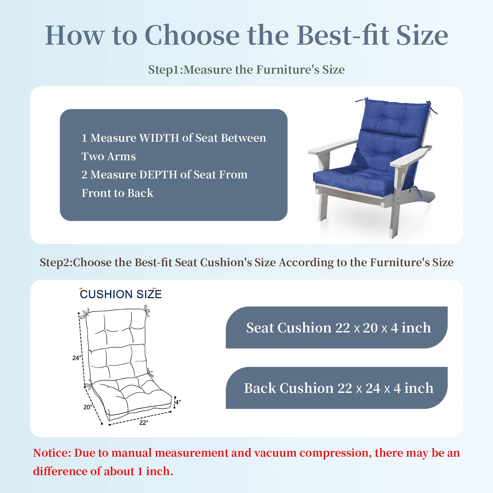 2-Pack High Back Outdoor Chair Cushions, Waterproof & Fade-Resistant Tufted Patio Chair Cushion for Rocking Chairs Adirondack Garden Porch Home Office Chair Use - 44" x 22" x 4"