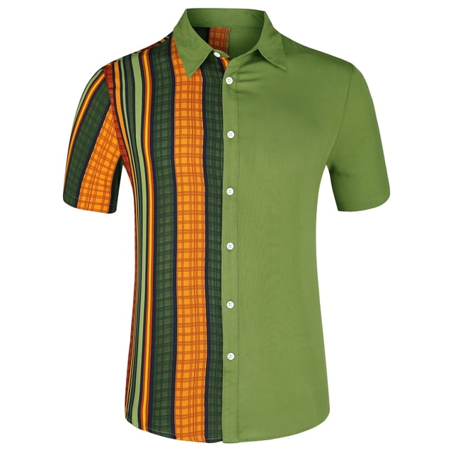 INSPIRE CHIC Chemises à Manches Courtes à Rayures à Blocs de Couleur pour Hommes Vert TTG