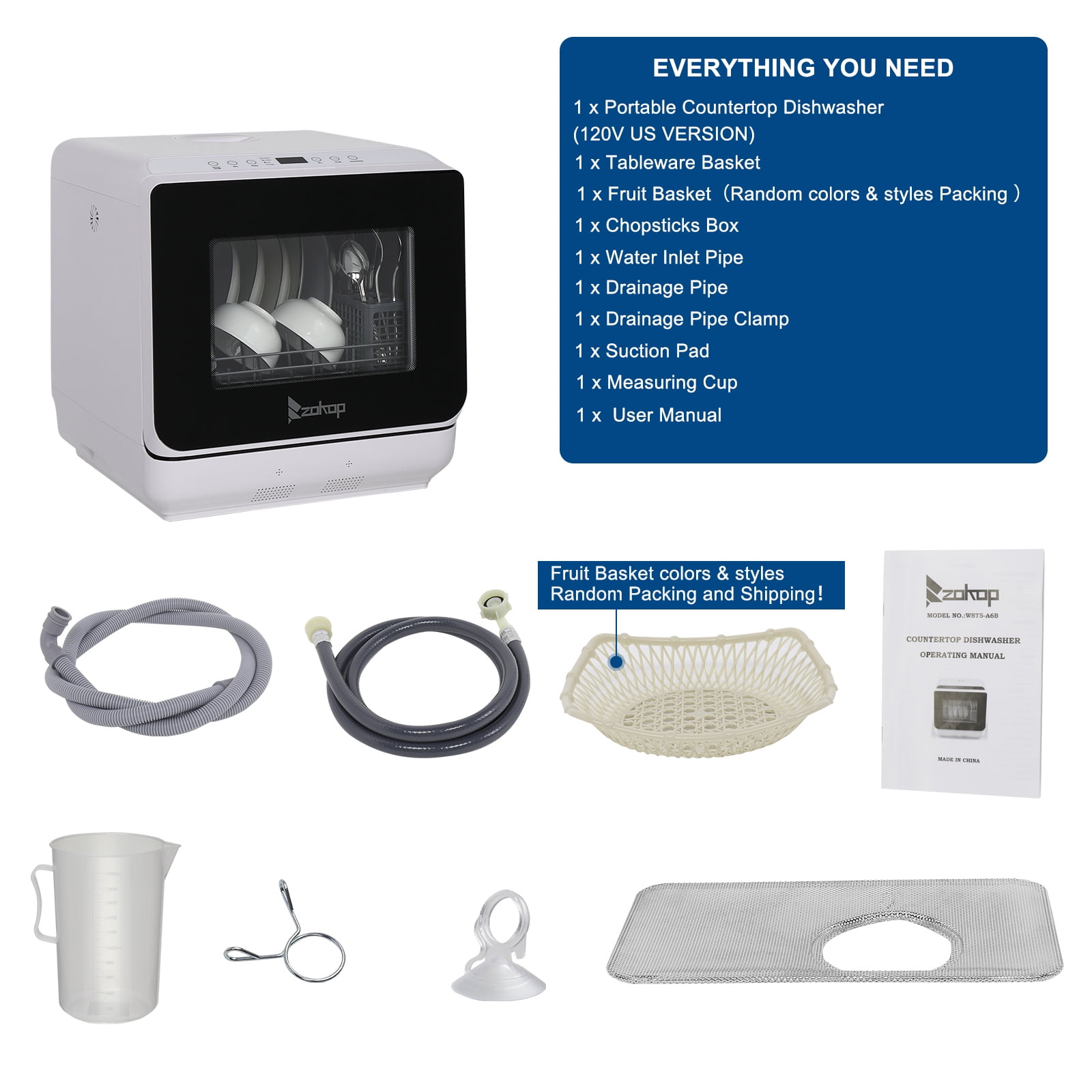 Portable Countertop Dishwasher, 5 Washing Programs, Built-in 5-Liter W –  DOUBLE GLOBAL INC