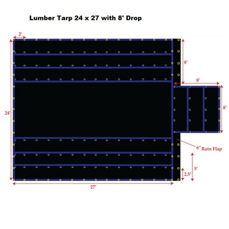 Lumber Tarp - 24' x 27' Heavy Duty Lumber Truck Tarp with 8' Drop, Black Color, 18 OZ Gauge, Heavu Duty for Tough Trucking Business, Patchable and Repairable, Made by Xtarps