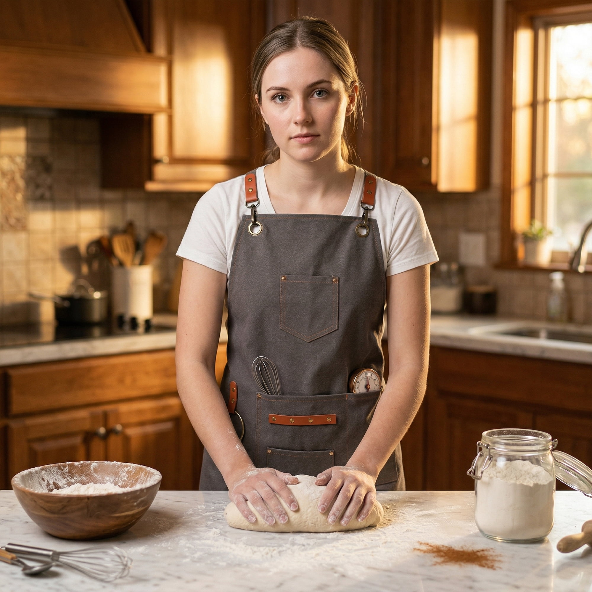 Unique Bargains Adjustable Cooking Apron with Pockets for Home and Kitchen Gray