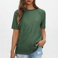 thumbnail image 2 of DeHolifer Women's Casual T-Shirts Solid Color Reglan Sleeve Short Sleeve Crewneck Pullover Top Loose Summer Trendy T-Shirts Green XL, 2 of 6