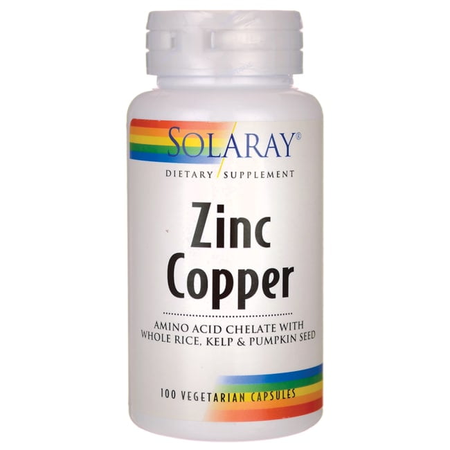 Solaray Zinc Copper Amino Acid Chelates, Healthy Cellular, Heart & Thyroid Function Support, Vegan, 100ct, 100 serv.
