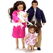 Town Square Miniatures Modern Brunette Doll Family of 4 Dollhouse Miniature Set