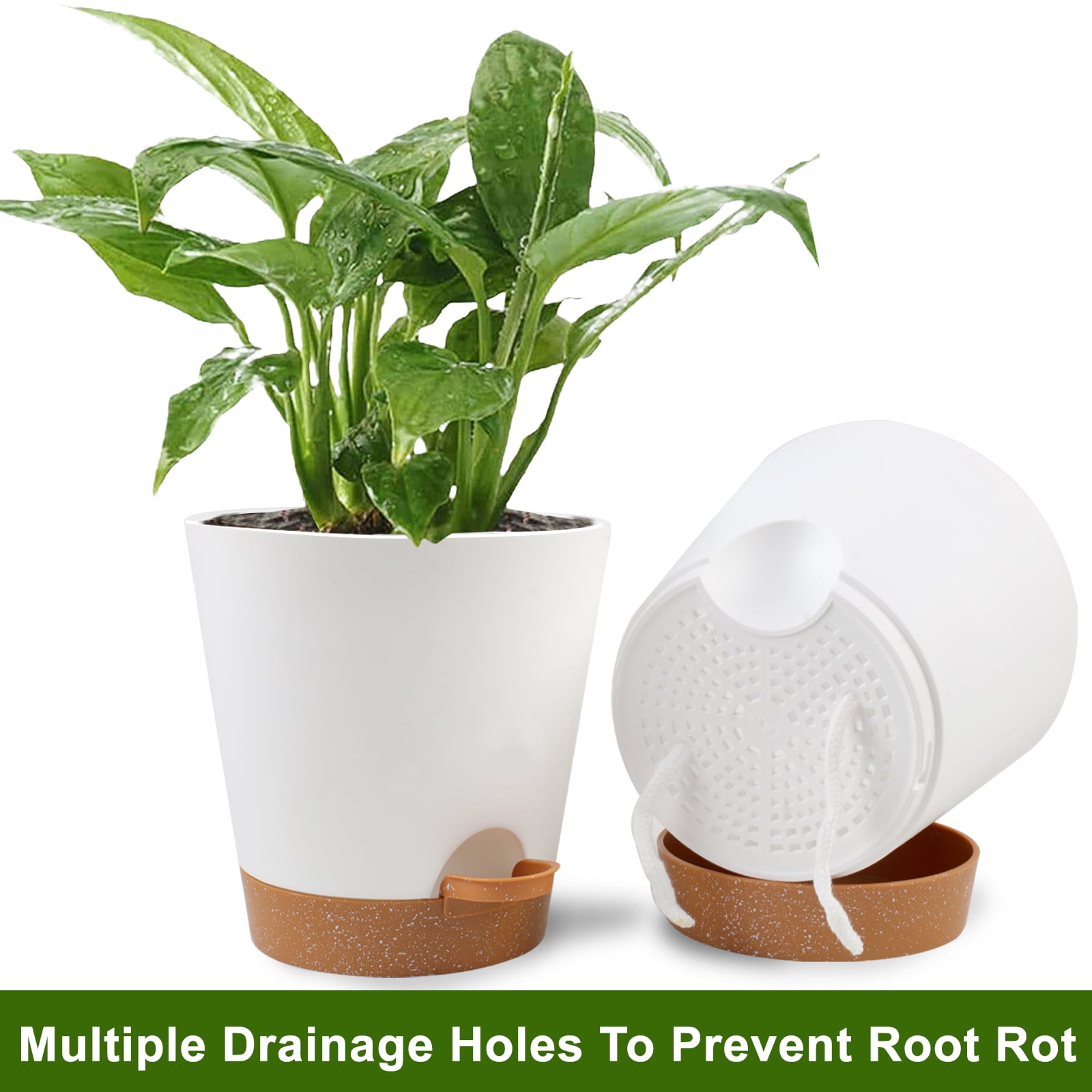 <p>Guirnd Indoor Self Watering Planters with Drainage Holes and Saucers,8,7,6.5,6,5.5,5 inches,White, 6 Pots</p>