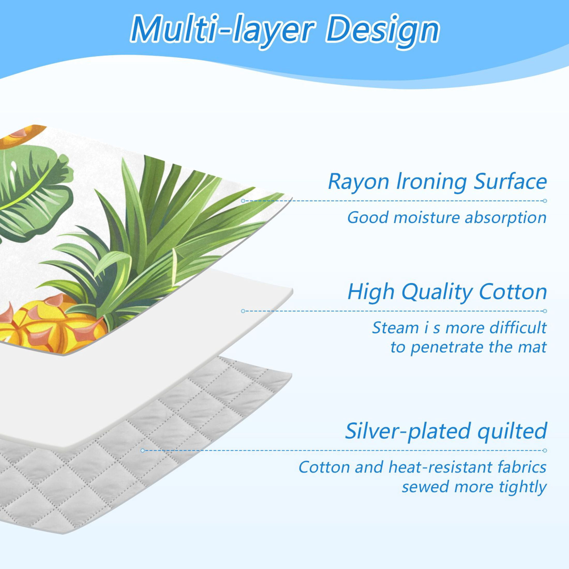 Palm Leaves Pineapples Lemons Ironing Mat Blanket Portable Travel Ironing Pad Heat Resistant Pad 47.2" x 27.6”