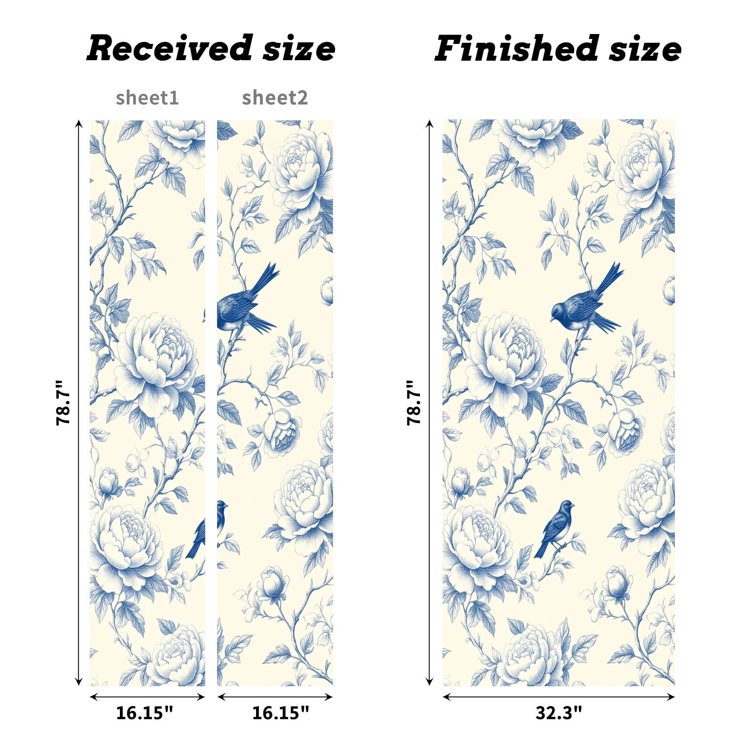 Self Adhesive Vinyl Refrigerator Wrap Set Blue Birds Blossoms Vintage Floral Door Mural Removable Fridge Sticker Peel and Stick&nbsp;Full Door Cover Decal Kitchen Bar Decor