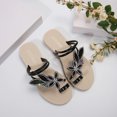 thumbnail image 4 of Women’s Toe Ring Flat Slide Sandals Floral Rhinestone Slip On Open Toe Thong Flip Flops Casual Summer Beach Slippers Black Size 7, 4 of 6