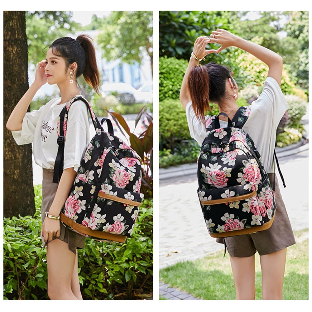 Private Jungle Teen Girl School Backpack with Lunch Box Pencil Case, 3 in 1 Canvas Student BookBag Set for Elementary School (Black Floral) Private Jungle Teen Girl School Backpack with Lunch Box Pencil Case, 3 in 1 Canvas Student BookBag Set for Elementary School (Black Floral)