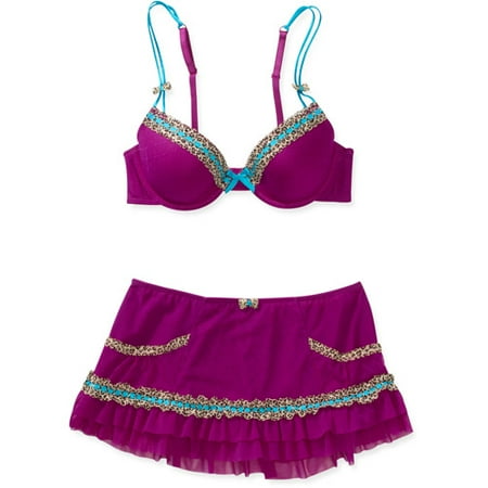 Impressions Women's Demi Bra and Skirt Lingerie Set