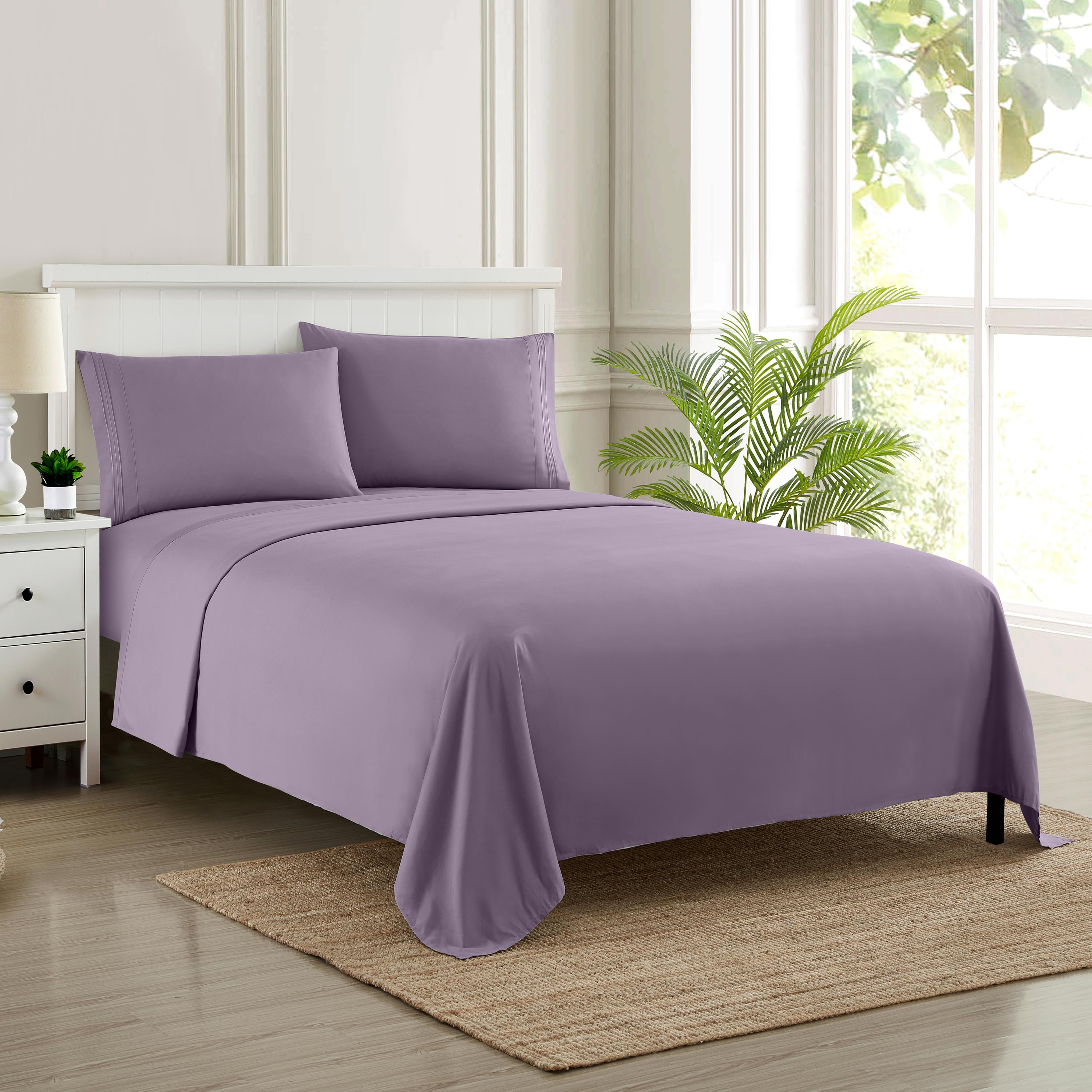 Sweet Home Collection 1800 Series Bed Sheets - Extra Soft Microfiber Deep Pocket Sheet Set - Plum, California King