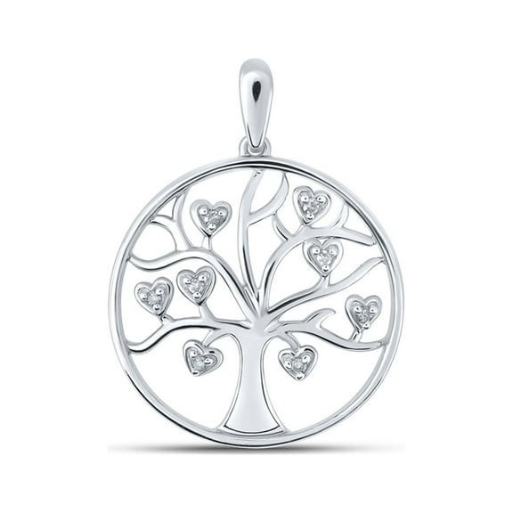 10kt White Gold Womens Round Diamond Tree of Life Heart Pendant 1/20 Cttw