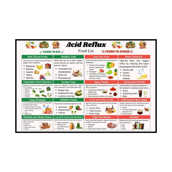 Acid Reflux Food List Chart Poster Gastritis Food List Meal Plan Diet Shopping Guide Kitchen Pictures Wall Decor Healthy Eating Art for Dining Room