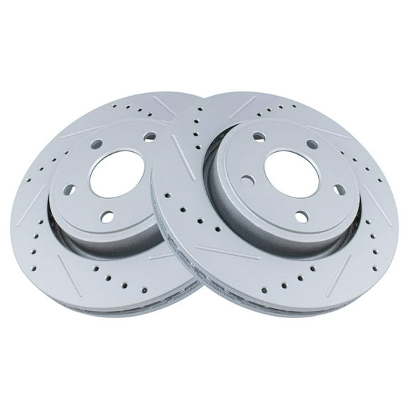 TRQ Front Performance Brake Rotors Set Premium G-Coated Cross Drilled & Slotted Fits Select 2006-2010 Jeep Commander 2005-2010 Grand Cherokee