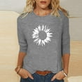 thumbnail image 2 of Charella Women's Floral Printed Tops Crewneck 3/4 Length Sleeve Tshirts Casual Loose Fit Sunflower Graphic Tee (S, Gray 2), 2 of 4
