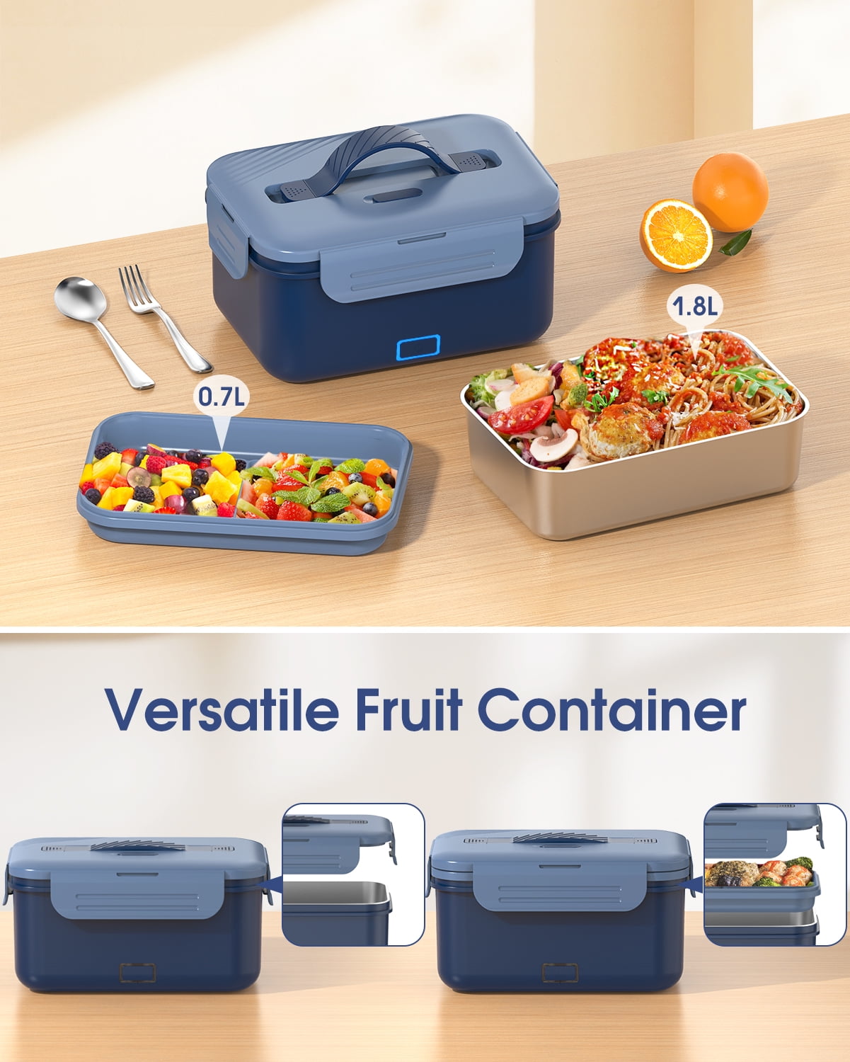 Cordless Electric Lunch Box for Adults, 1.8L Rechargeable & Portable Self-Heating Food Warmer for Car, Office, Travel, Ideal Christmas Gift