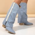 thumbnail image 3 of B91xZ Women's Mid-Calf Winter Snow Boots Chunky Heel Pointed Toe Slouch Riding Boots,Light Blue 7, 3 of 4