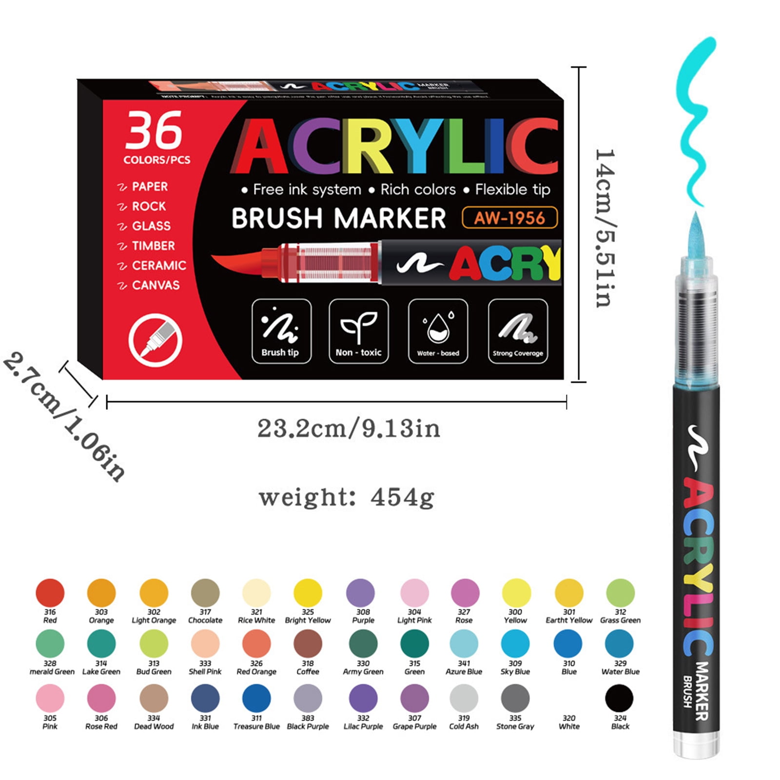 Acrylic Paint Marker with Soft Brush Tip Liquid Acrylic Paint Pen for Drawing on Paper Stone Rock Canvas Glass