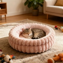 AZXY Winter Plush Round Cat and Small Dog Bed, Pink 15.74 Inch Fluffy Fleece Pet Nest with High Walls for Comfort, Warmth and Security, Easy Washable Cuddler