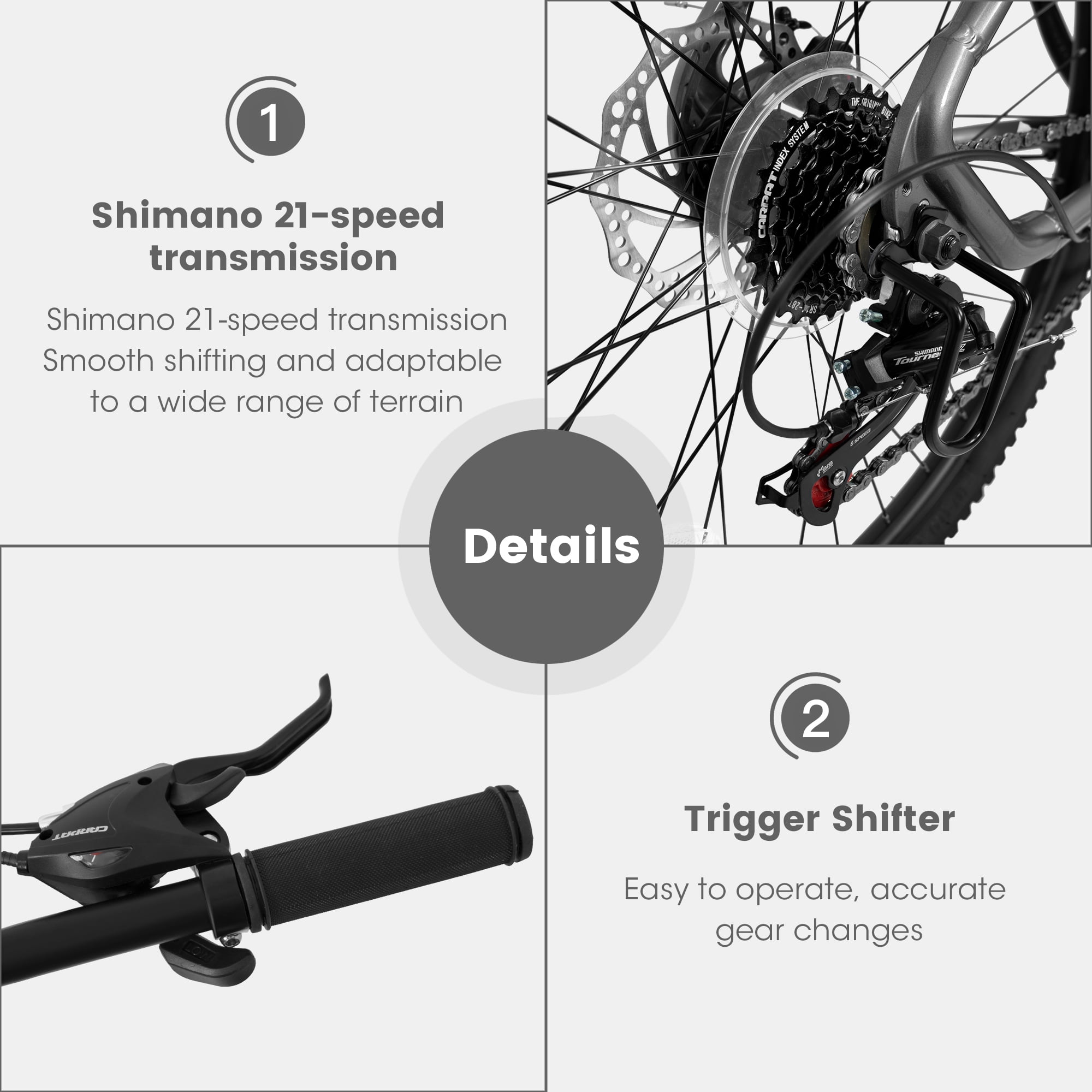 27" Lightweight Aluminum Mountain Bike, 21-Speed with Front Suspension - Grey