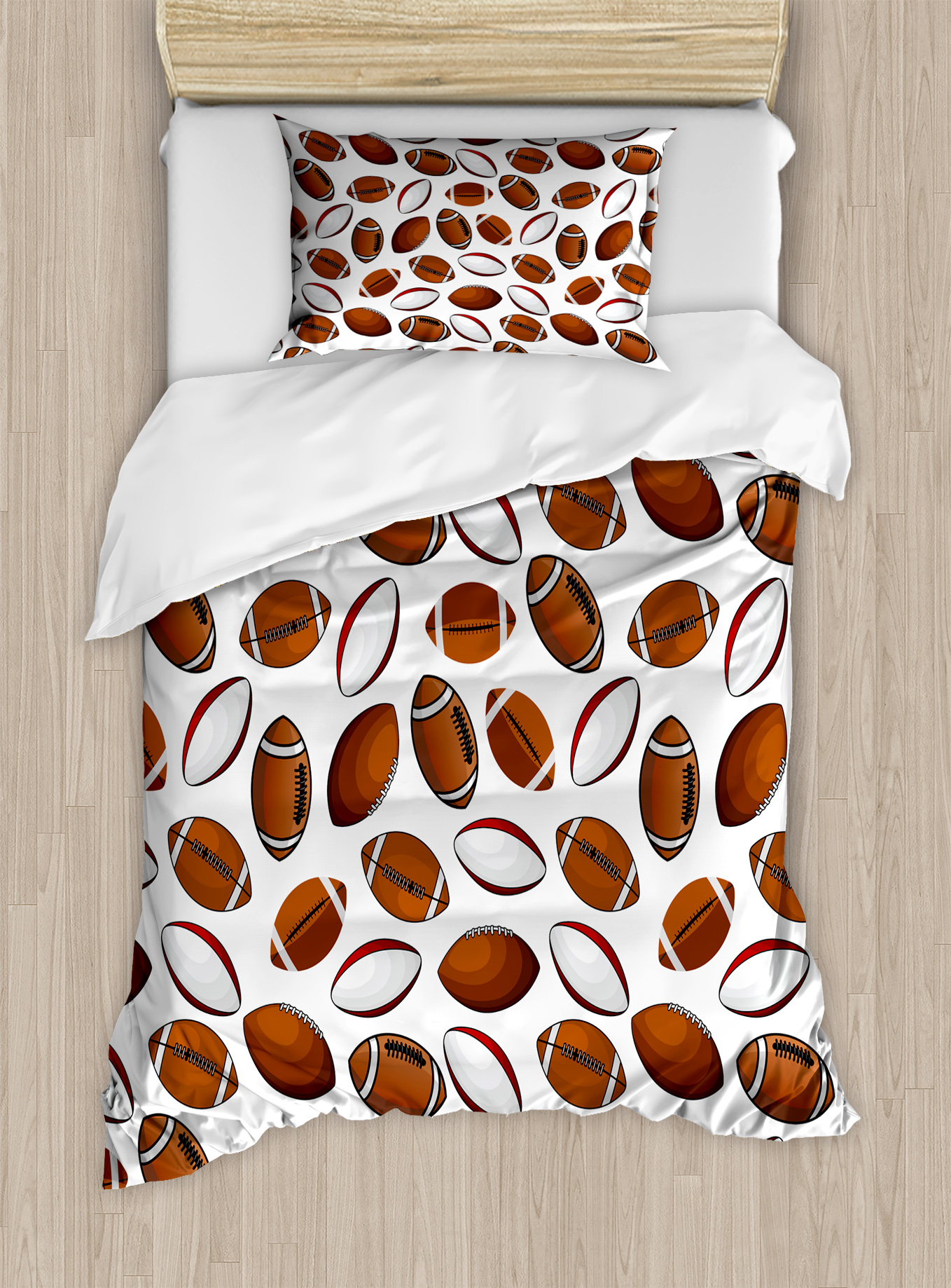 American Football Duvet Cover Set, Classic Design Rugby Balls in
