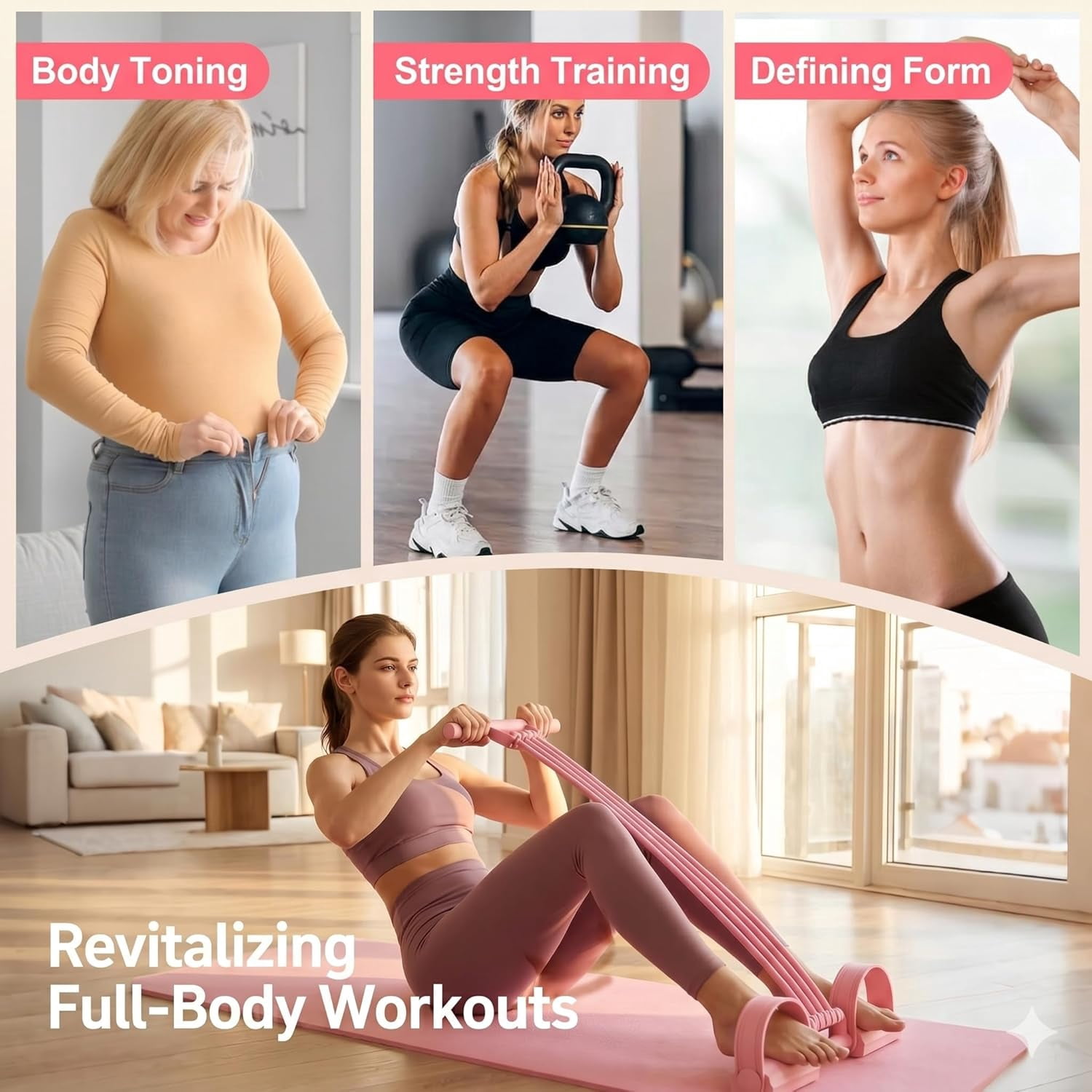 Pedal Resistance Band with Handle, 8 Tube Latex Exercise Band for Foot Pedal Pull, Back Stretch and Chest Expansion