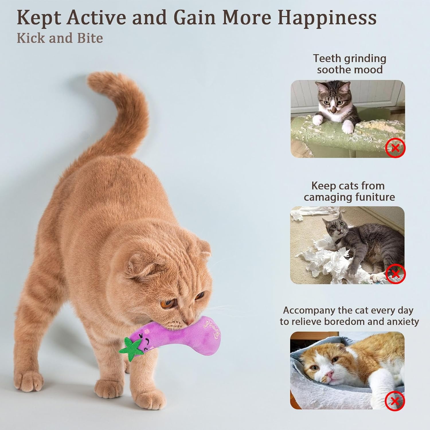 Cat Nip Kitten Toy for Indoor Cats Kitty Kicker, Durable Kitten Teething Chew Toys, 5 Pack, Vegetable Shape