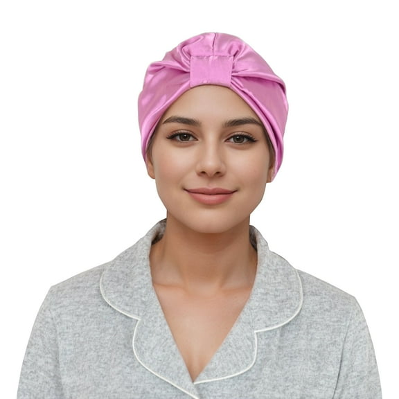 Women Silk Bonnet for Sleeping Satin Lined Hair Bonnet Twist Elastic Band Hair Cap - Pink