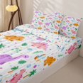 thumbnail image 3 of Metsweet Colorful Dinosaurs Zipper Full Size Comforter Sets with Fitted Sheet and 2 Pillowcases, Cartoon Animal Dino Zipper Bedding Set, Black Pink Purple,4pcs, 3 of 6