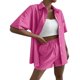thumbnail image 1 of Puntoco Moda Mujer Verano Sólido V-Cuello Botón Casual Manga Corta Top+Pantalón Conjunto Liquidación Puntoco Puntoco-3878, 1 of 5
