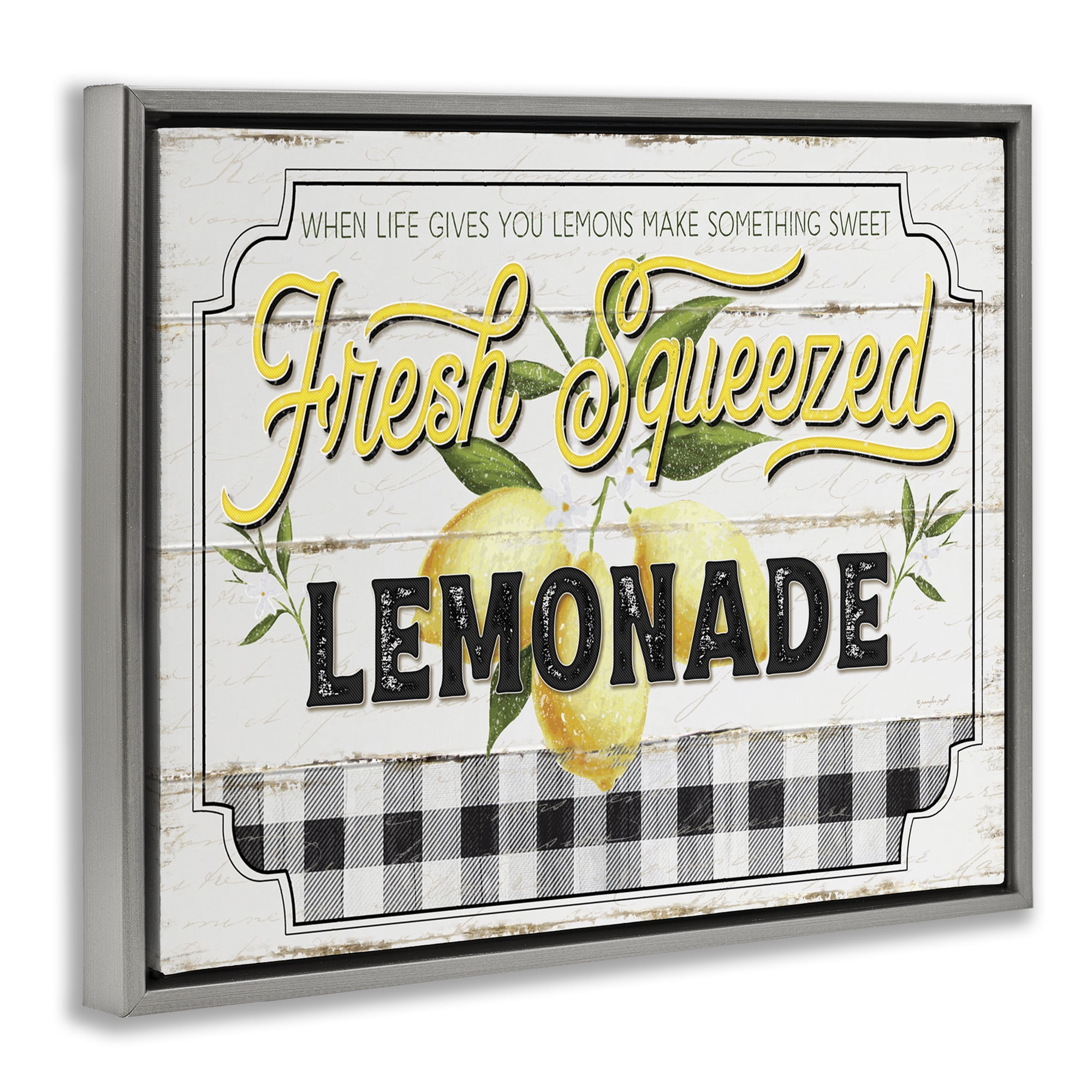 Stupell Industries Charming Rustic Lemonade Typography Painting Gray Floater Framed Canvas Art Print Wall Art, 21 x 17