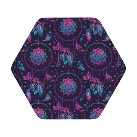 

Adobk Purple Dreamcatcher1 Print Leather Coasters for Drinks(6 Pack) Durable Drink Coasters Set Luxurious Home Décor and Housewarming Gift Hexagon