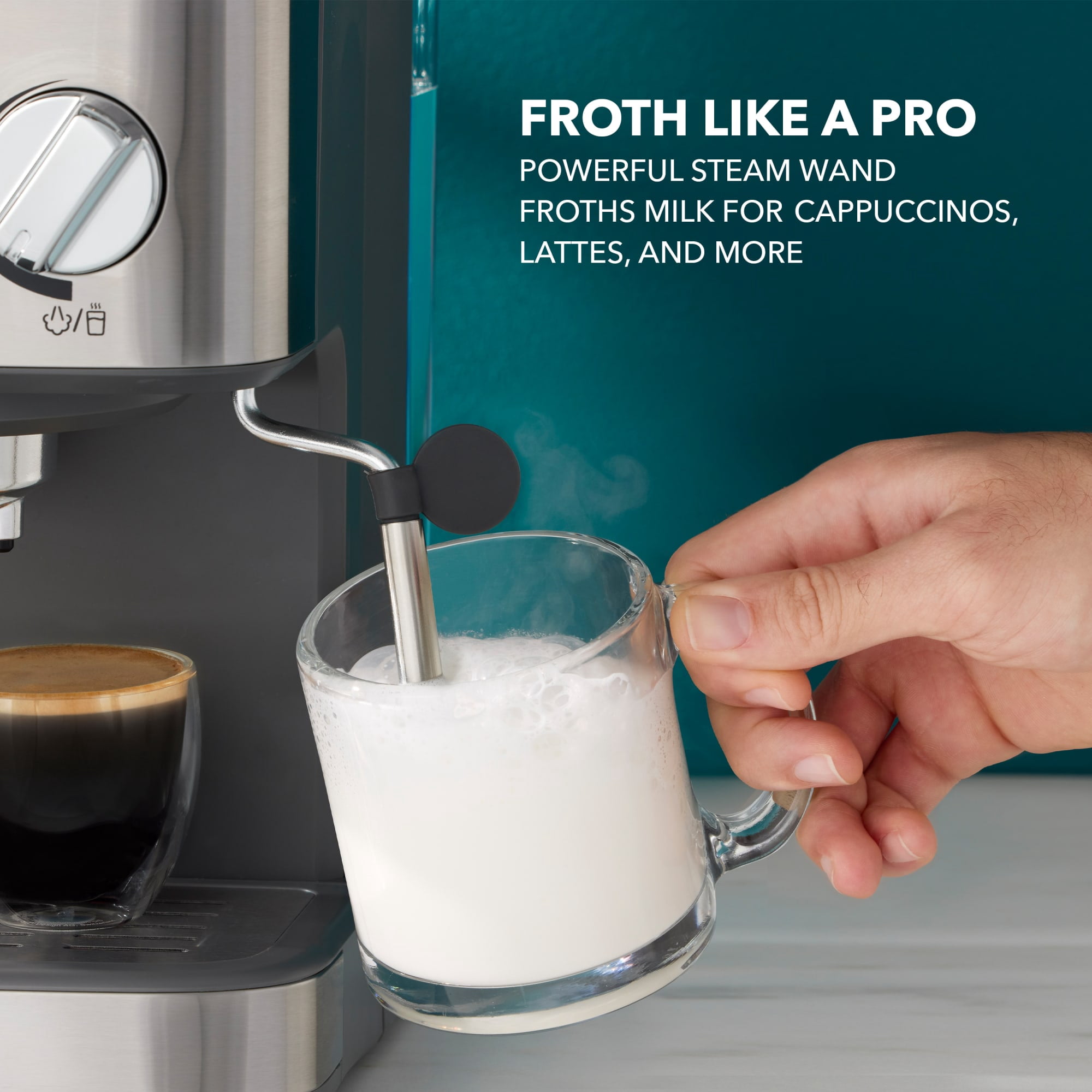 Mr. Coffee Compact Espresso Maker, Espresso Machine With Steam Wand, 15-Bar Pump Automatic Espresso Machine