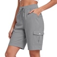 thumbnail image 5 of 9" 10" Inseam Hiking Cargo Shorts Womens 6 Pockets Pull on Bermuda Shorts Lightweight Quick Dry Outdoor Workout Running Athletic Short Summer Travel Loose Gray S, 5 of 6