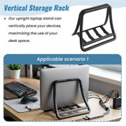 Adjustable Vertical Laptop Stand, Black Notebook & Tablet Holder Storage Rack