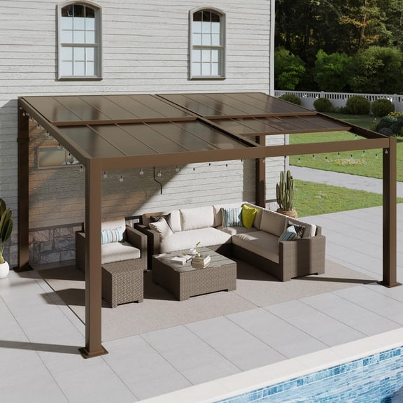 MELLCOM Gazebo 12x16 with Adjustable Polycarbonate Roofs, All Aluminum Frame Permanent Pergola for Patio, Outdoor Freestanding Shelter, Dark Brown