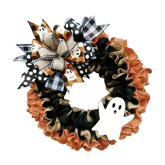 Mozhitti Halloween Wreath For Front Door Buffalo Plaid Bow Ribbon Wreath Festival Garland Decoration