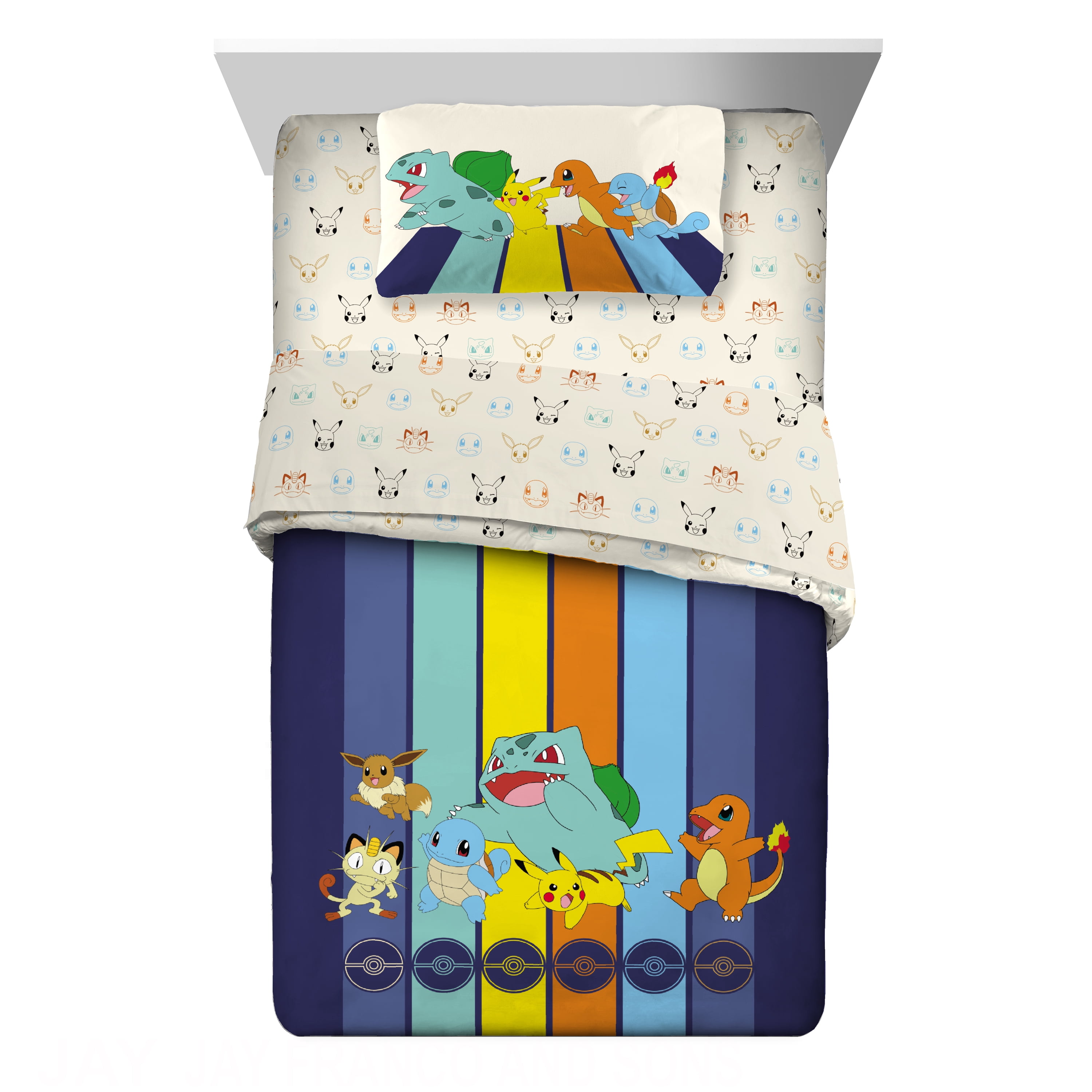 Pokemon Kids 5 Piece Reversible Comforter, Pillowcase, and Sheet Set, Full