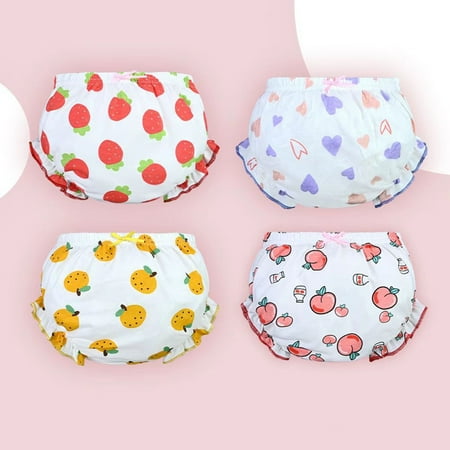 XIMIN 4-Pack Diaper Covers for Girls Ruffle Baby Bloomers for Baby Girls Cute Pattern Cartoon Potty Training Pants Underwear Cotton Toddler (3-4 Years, A)