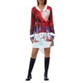 thumbnail image 1 of FOCUSNORM Robe de Noël Juniors pour Femmes Manches Longues en Peluche Col en V Dessin Animé Fête Midi, 1 of 8