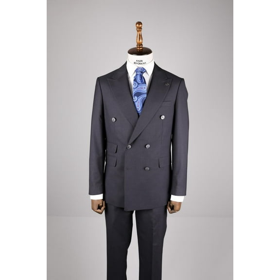 Men's Suit, Double Breasted Swallow Collar Fine Woven Grey Stylish Suit
