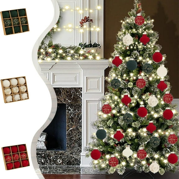 Xuniizn Christmas Ornaments Set - Christmas Decorations 9 Piece Flocked Christmas Balls Christmas Decoration SetMultiple Styles Of Christmas Tree Decorations Can Also Be Used For Other Party, Red
